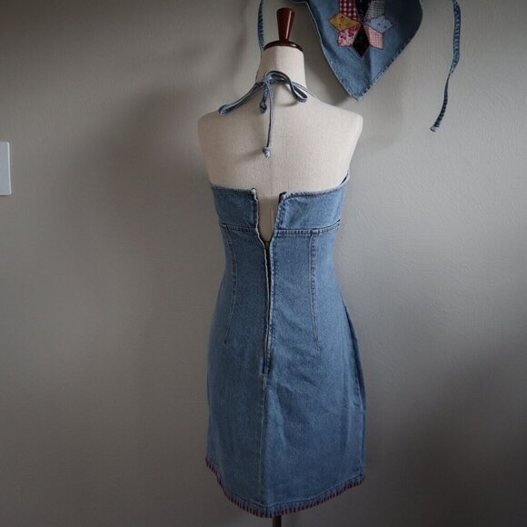 ABS Denim Mini Dress and Matching Bandana Size 2 - Picture 6 of 7